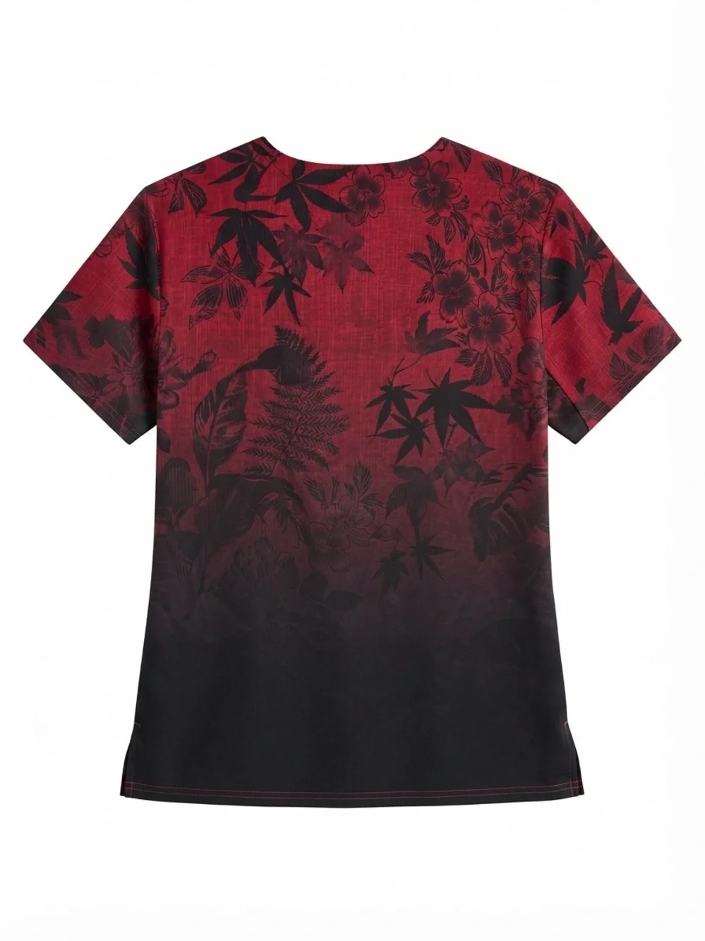 Koi Lite Women’s Red Floral Ombre V-Neck Short Sleeve Top